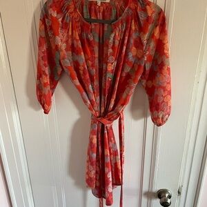 Floral Red Kimono Wrap Dress